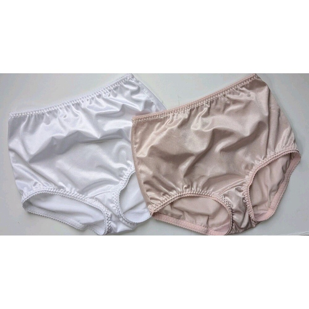 Vanity Fair Shiny Nylon Satin Stretch Shaper Panty L 40301 Lot 2 Pair White Nude